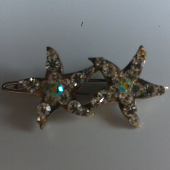 Stars Hair Clip, silver color, white rhinestone, shiny crystals - Picture 5 of 14